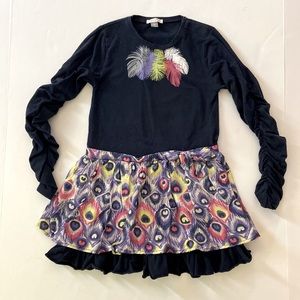 Petit Lem Ruffle Feather Print Dress size 5